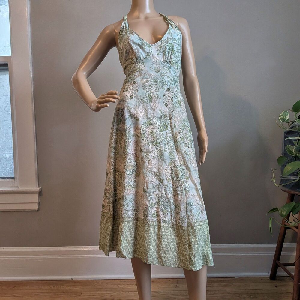 Vintage Y2K Maurices Cotton Halter Dress Floral Cottagecore Size 7/8